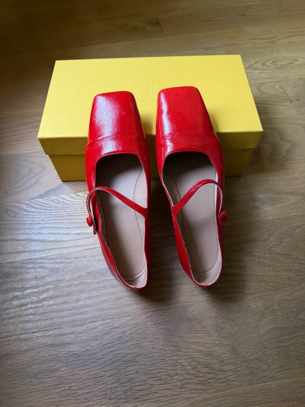 Mansur Gavriel Red Patent Square-Toe Mary Jane Flats